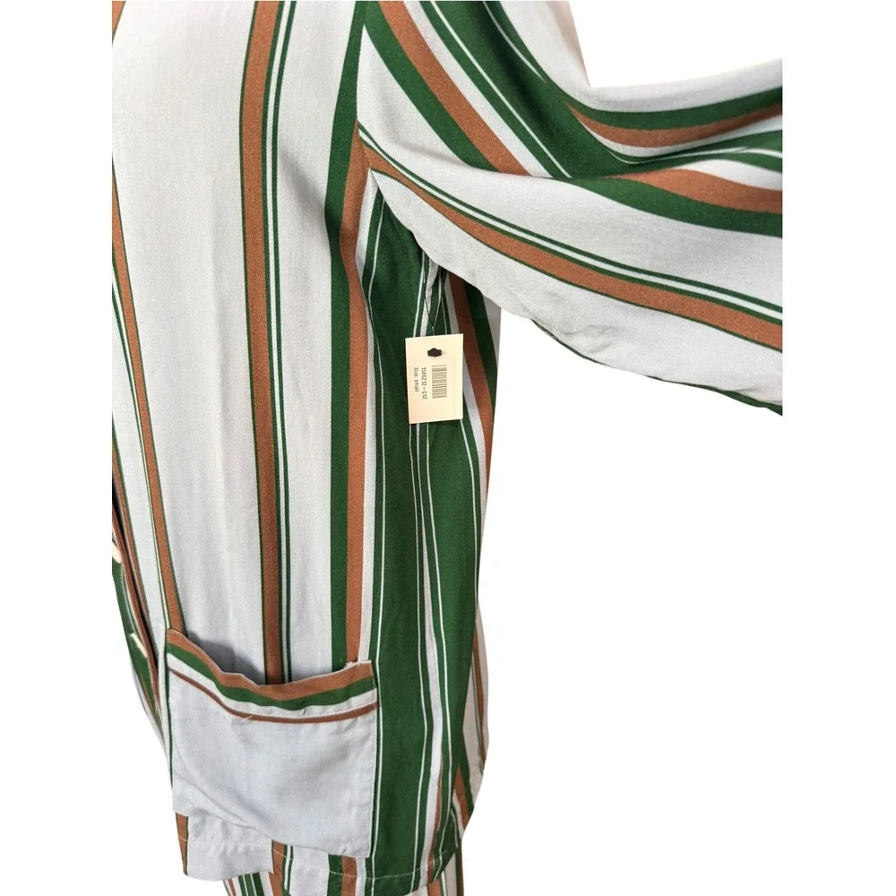 Sleeper Pajama Set Women Small Blue Green Striped Ostrich Feather Trim 2 Piece